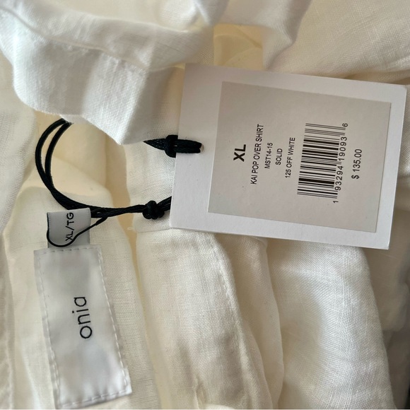 NWT Onia Men's Kai Linen Hooded Popover Shirt Top Off White Size XL Kaftan - Picture 9 of 9